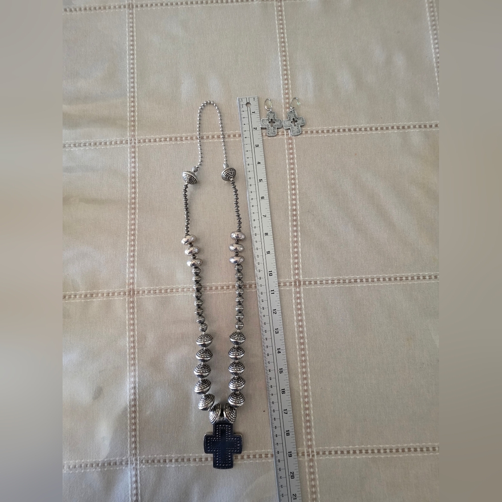Silver Rustic Beaded Necklace and Earring Set